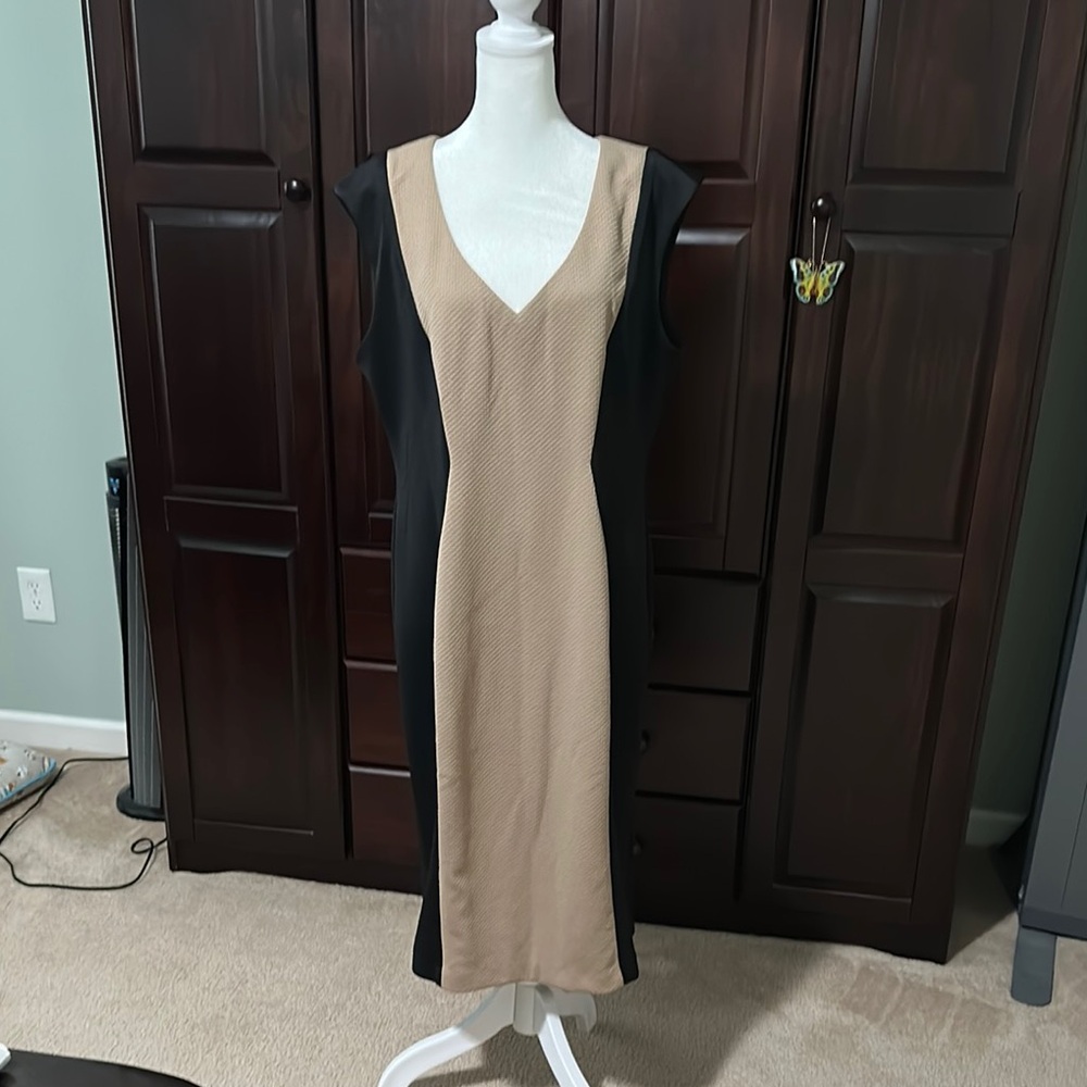 Gold Sheath Midi Dress V-Neck Sleeveless